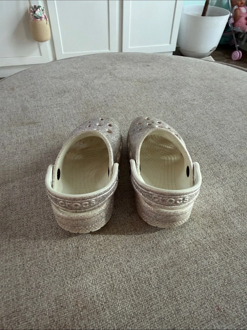 CROCS Kids Glitter Clogs in Ivory with Silver Sparkle